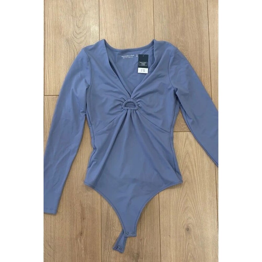 Abercrombie Blue Cutout Ring Long Sleeve Bodysuit Size S NWT